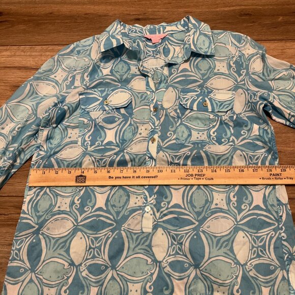 Lilly Pulitzer Captiva Tunic Top SZ Small Blue What A Racquet Button Up Blouse - Picture 5 of 11